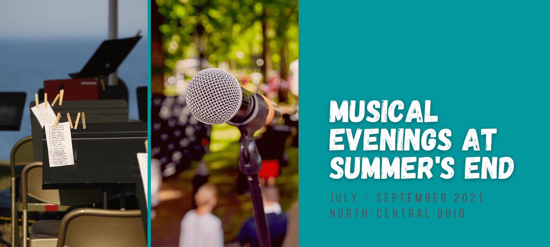 Musical Evenings at Summer's End - July-September, 2021 - with collage of outdoor park concerts