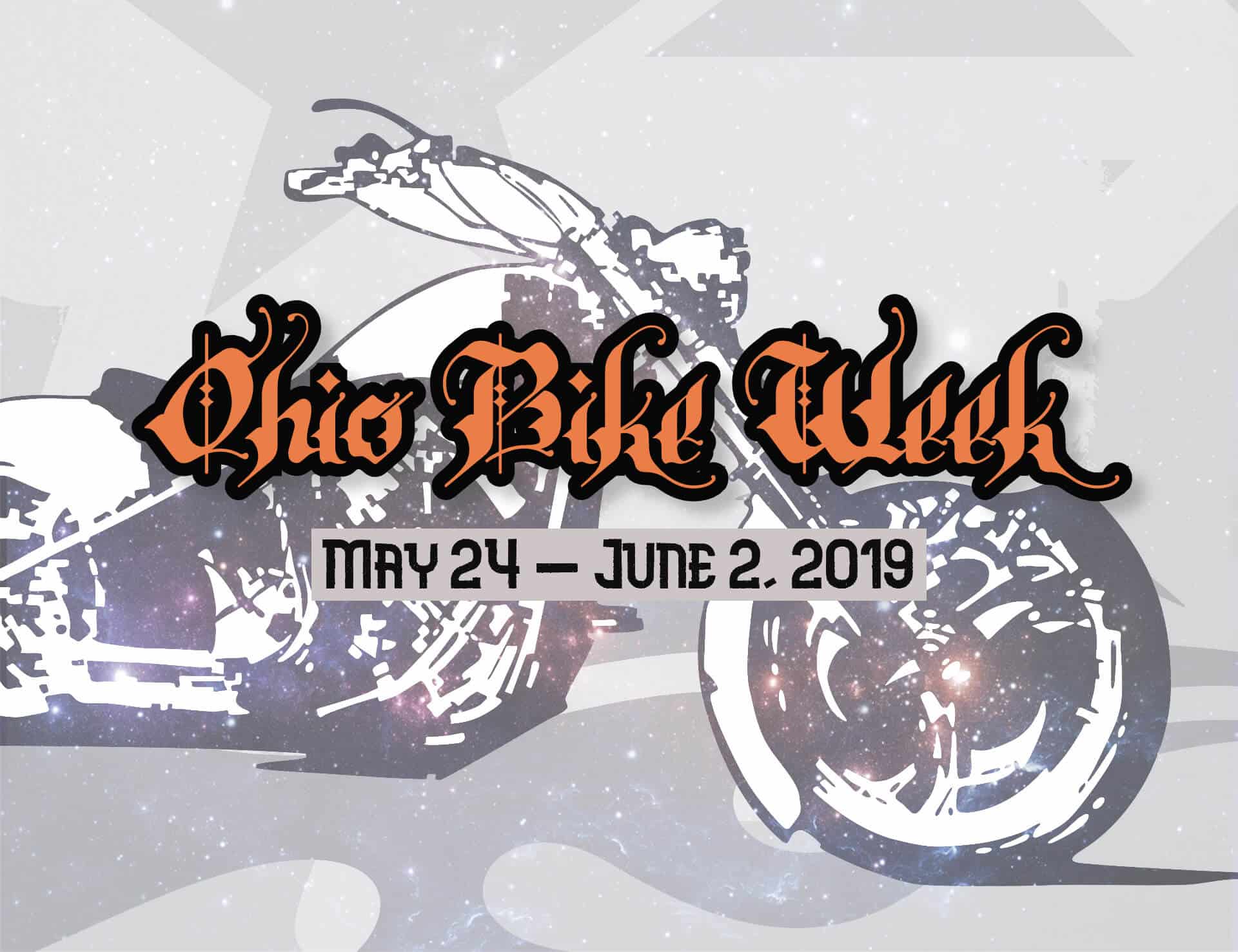 Stylized motorcycle on background of Ohio Bike Week May 24 - June 2, 2019