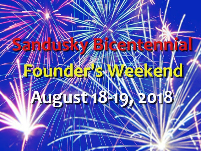 Blue background with fireworks effects - Sanducky Bicentennial Founders Weekend August 18-19 2018